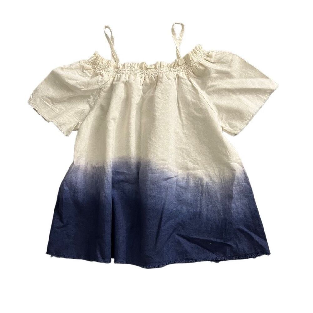 Joe's‎ Jeans Off-the-Shoulder Dip Dye Linen Top Girls XL (16) Blue Ombre NWT